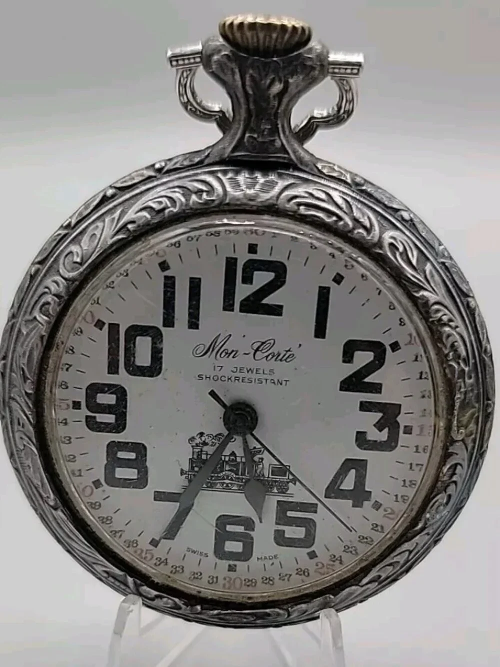 Swiss Railroad Grade Wind Pocket Watch Mon-Corte By EVASO SA 17j Antique